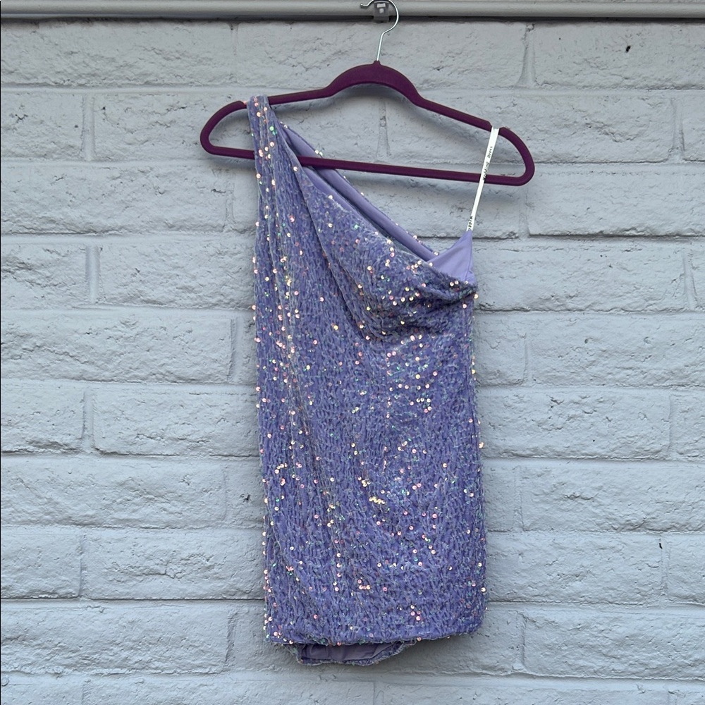 Sequin One-Shoulder Purple Mini Dress